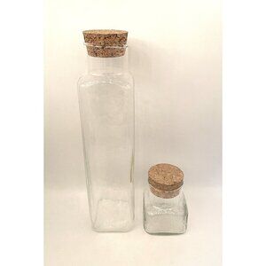 Set Of 2 Vintage Hammered Glass Canisters w Cork Tops Textured Clear Rectangular